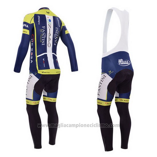 2014 Abbigliamento Ciclismo Vini Fantini Verde e Blu Manica Lunga e Salopette